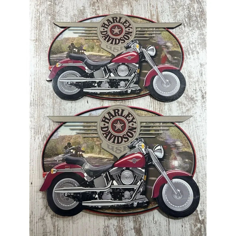 Vintage Harley Davidson Wooden/Cork Sign - No Hanging Hardware Set Of‎ Two (2)